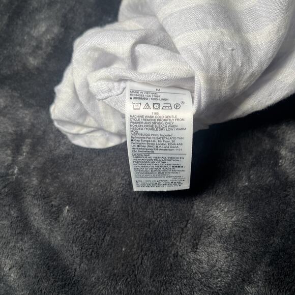 Gap 100% Linen Cropped Shirt Button Up Womens Size M Blue White Stripe Boxy - Picture 5 of 7